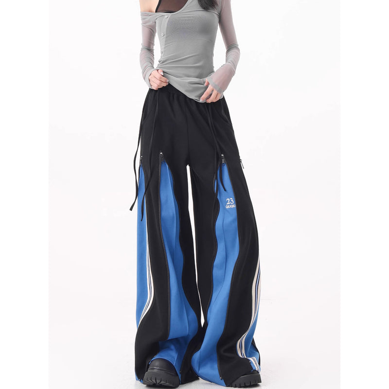 Blue Switching Wide Track Pants