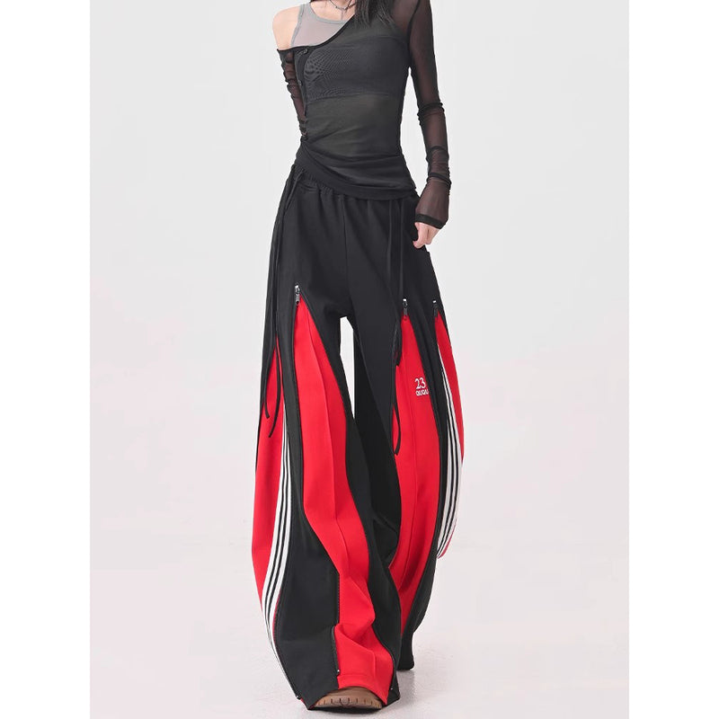 Red Switching Wide Track Pants