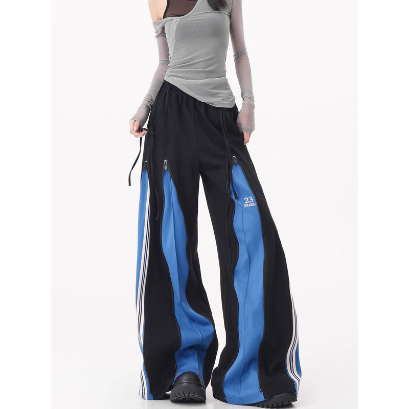 Blue Switching Wide Track Pants