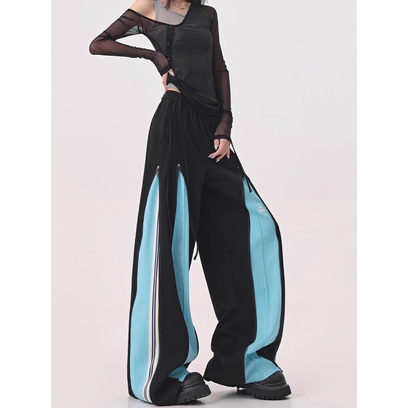 Light Blue Switching Wide Track Pants
