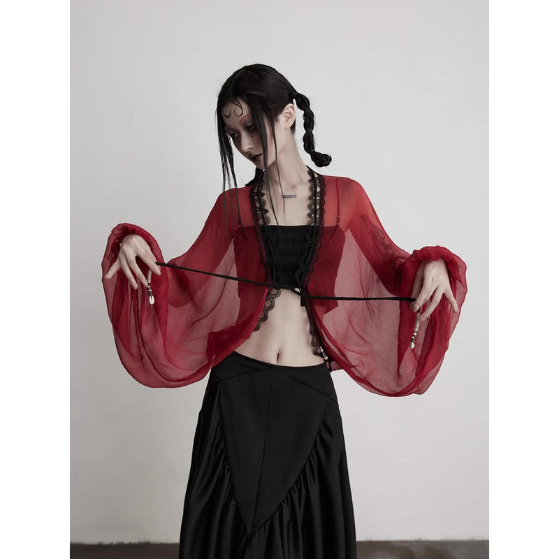 Bright Red Silk Fairy Shawl