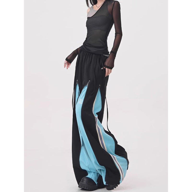 Light Blue Switching Wide Track Pants