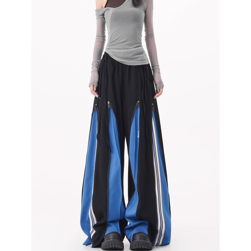 Blue Switching Wide Track Pants