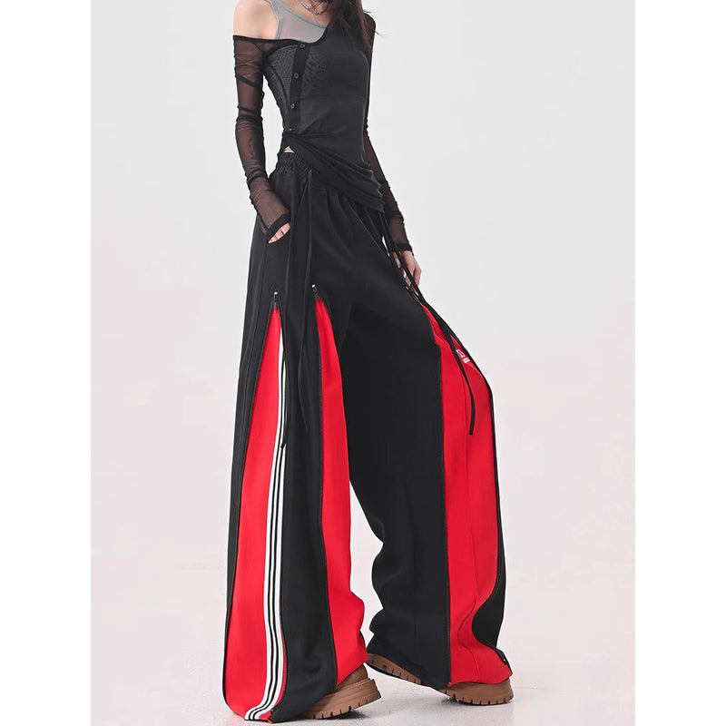 Red Switching Wide Track Pants