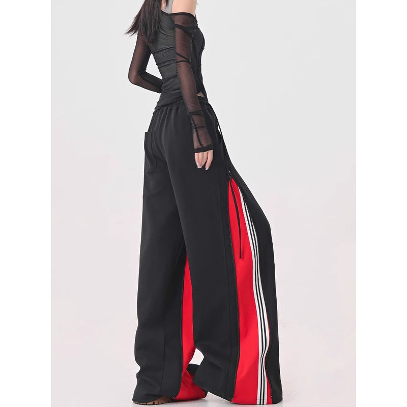 Red Switching Wide Track Pants