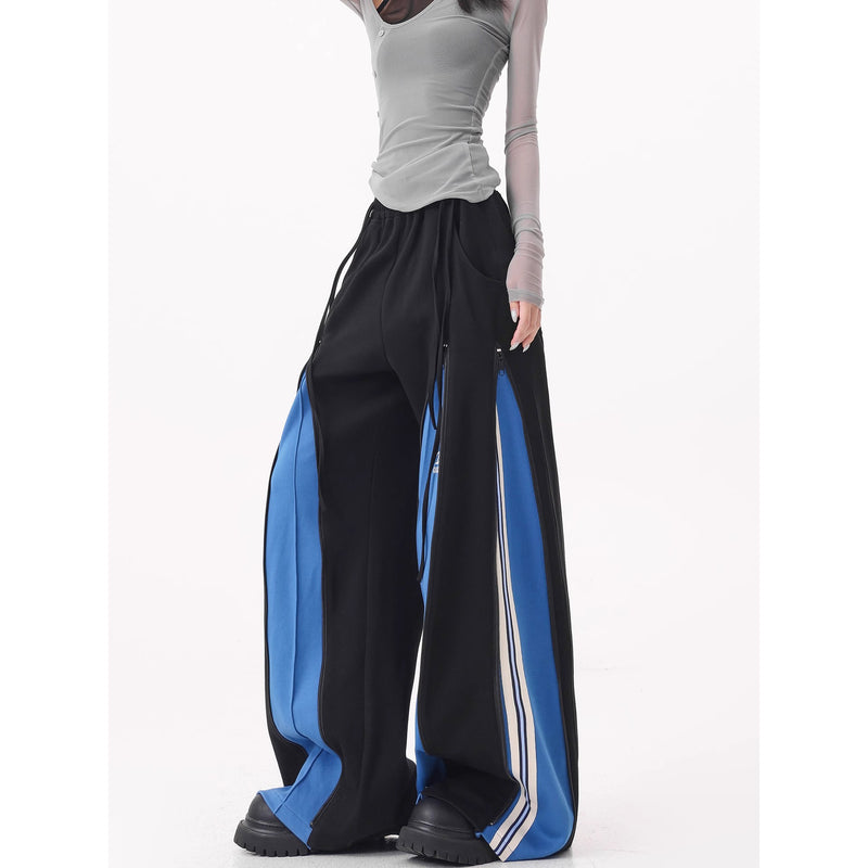 Blue Switching Wide Track Pants