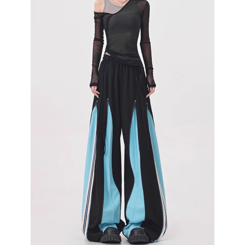 Light Blue Switching Wide Track Pants