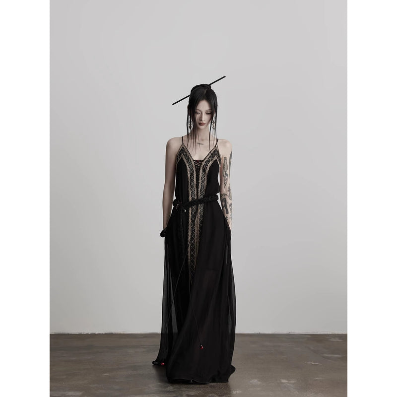 Geometric Embroidery Camisole Dress