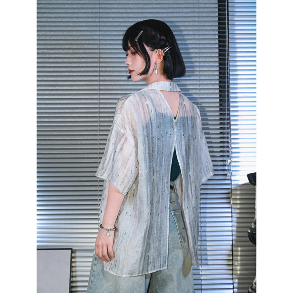山海経の刺繍ドレープシャツ