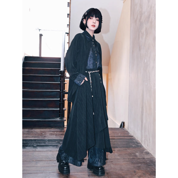 漆黒の蛇鱗ワイドドレープパンツ