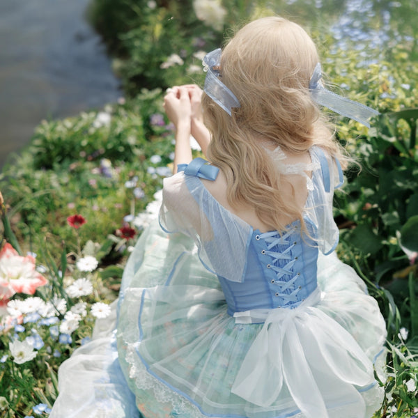 睡蓮の池の油彩画コルセットワンピース