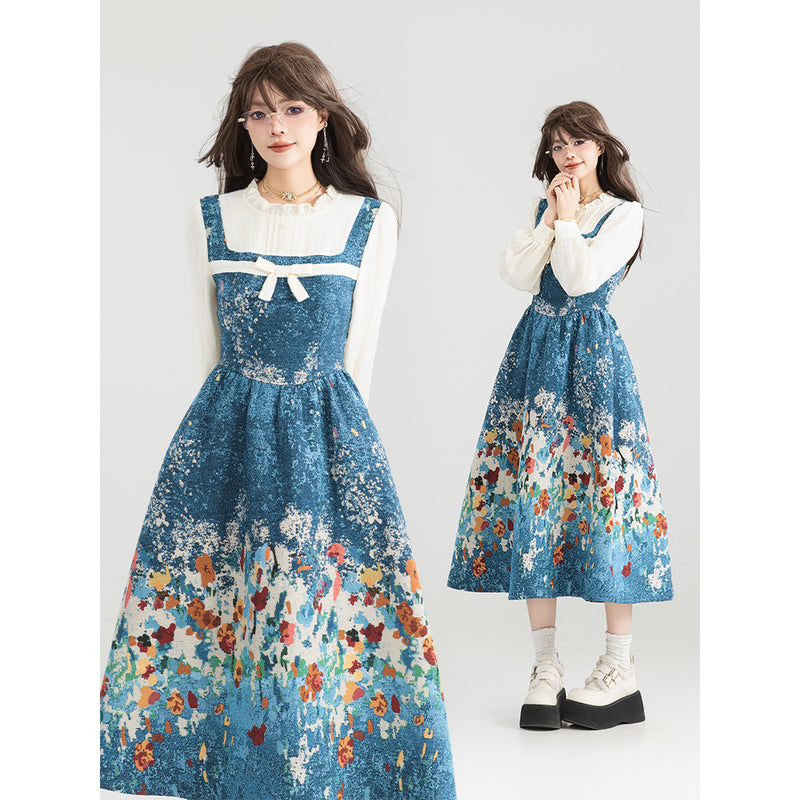 童話の花園の油彩画ドッキングワンピース