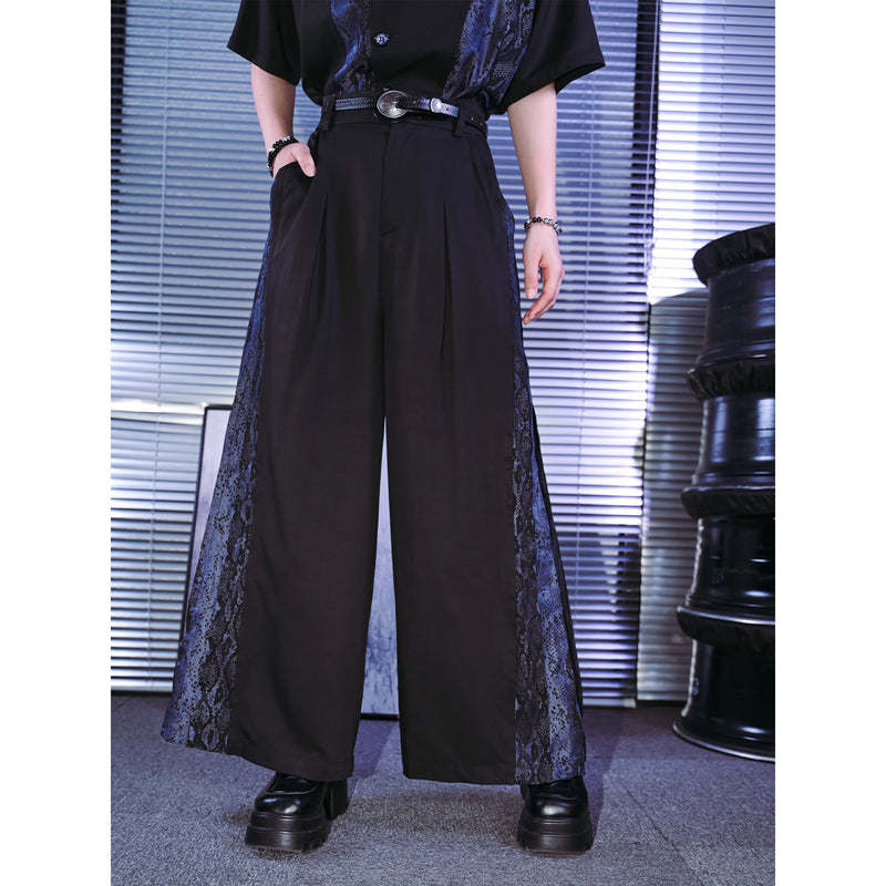 藍紫の蛇鱗ワイドパンツ