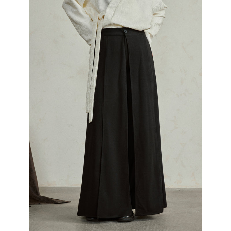 Black Draped Layered Wide Pants