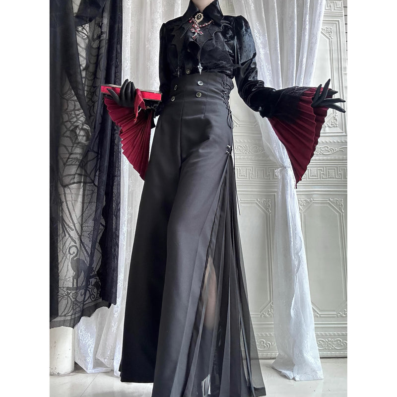 暗黒の貴族のゴシックブラウス - Black × Red[2025年10月中旬-11月中旬発送予定]