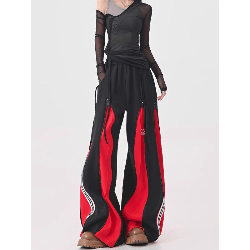 Red Switching Wide Track Pants
