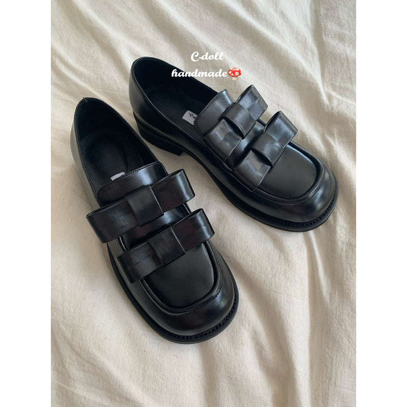 Double Ribbons Black Loafers