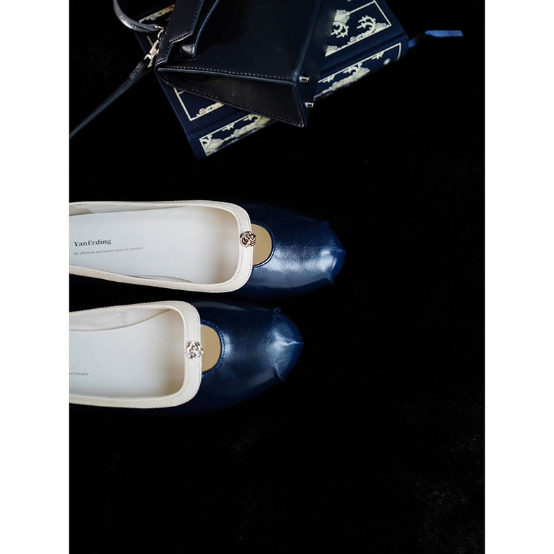 Camellia Round Toe Ballet Shoes - Dark Navy