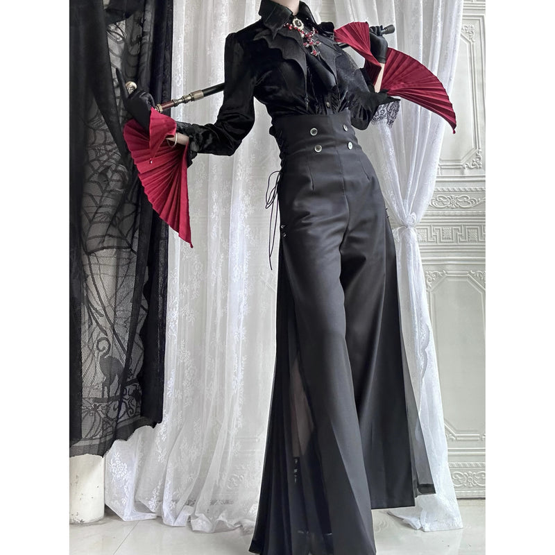 暗黒の貴族のゴシックブラウス - Black × Red[2025年10月中旬-11月中旬発送予定]