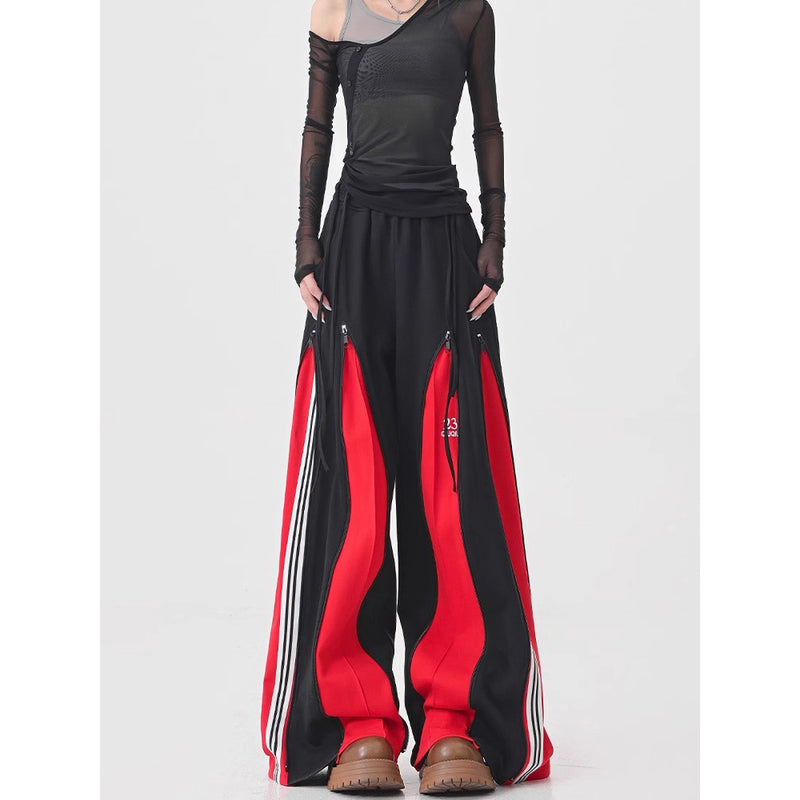 Red Switching Wide Track Pants
