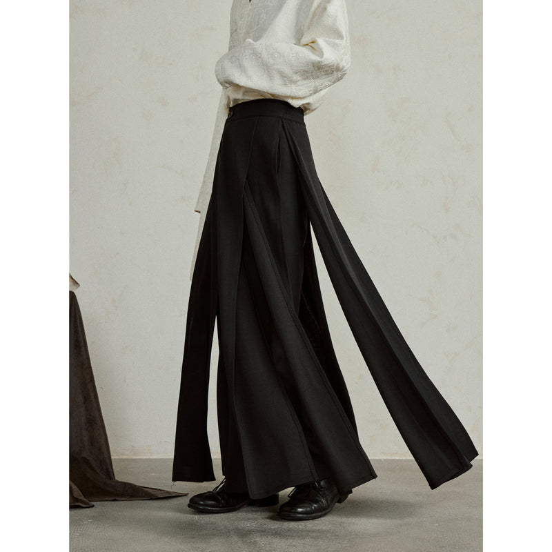 Black Draped Layered Wide Pants