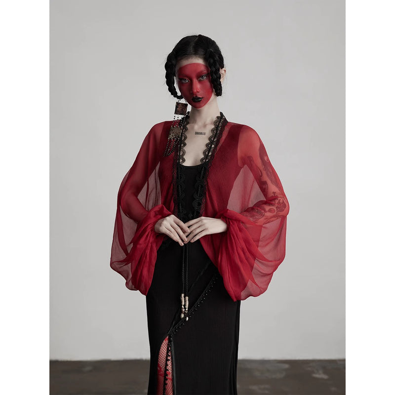 Bright Red Silk Fairy Shawl