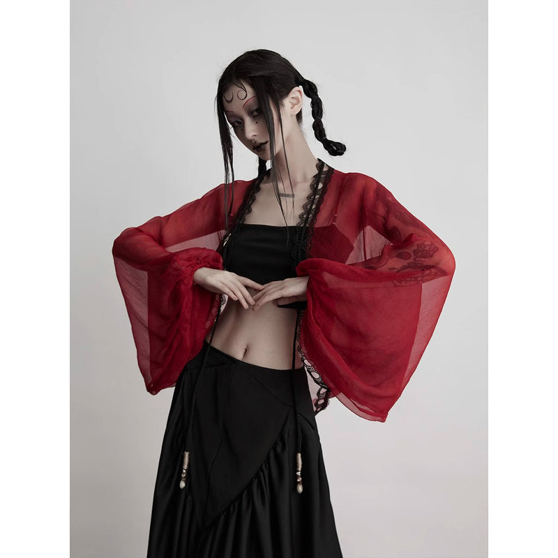 Bright Red Silk Fairy Shawl