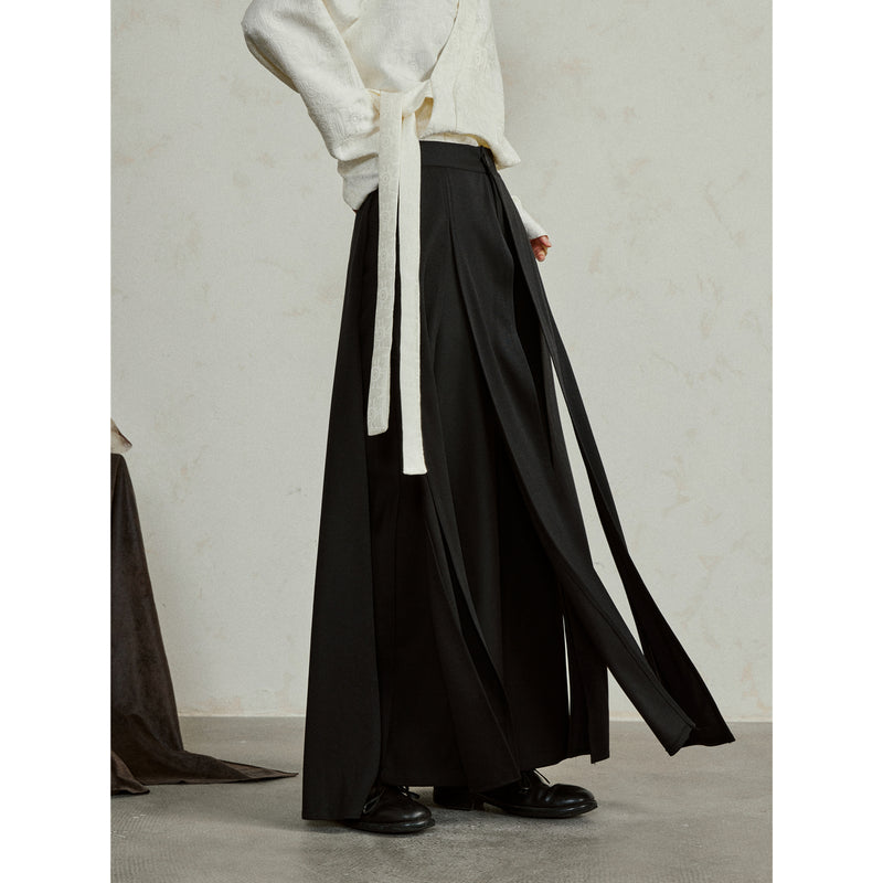 Black Draped Layered Wide Pants