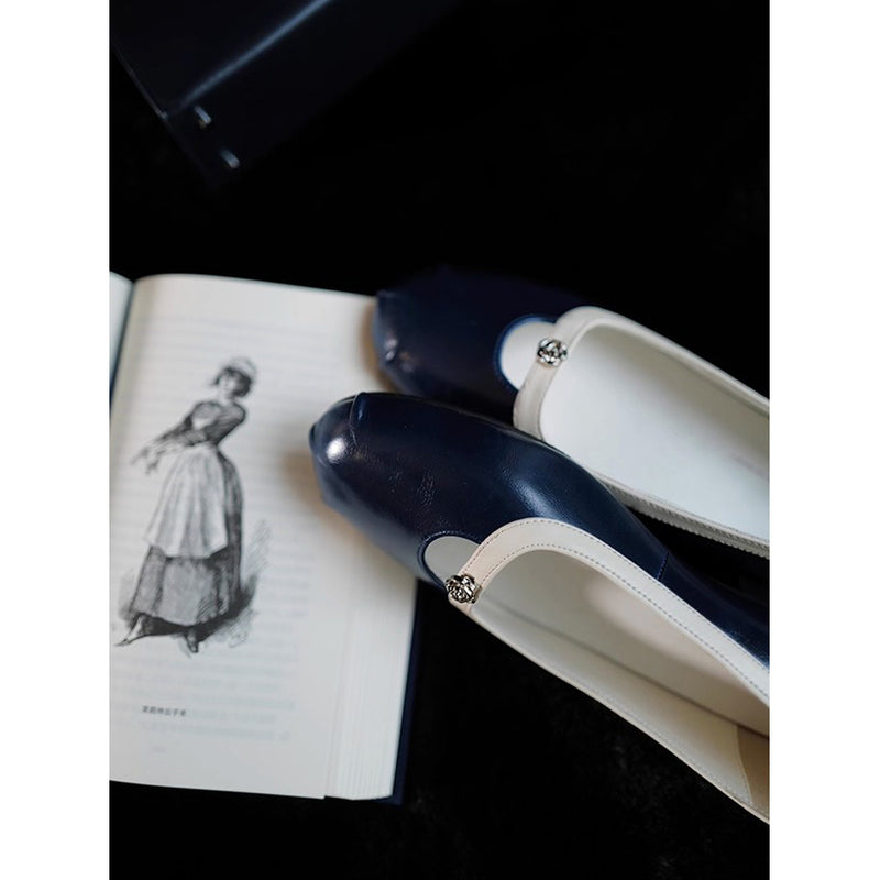 Camellia Round Toe Ballet Shoes - Dark Navy