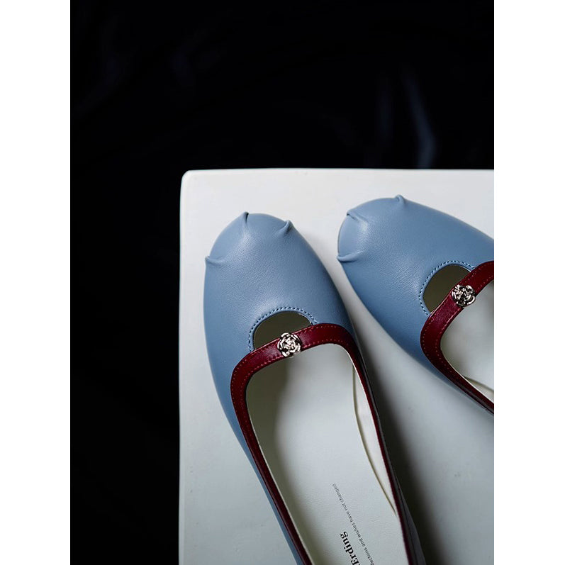 Camellia Round Toe Ballet Shoes - Smoke Blue