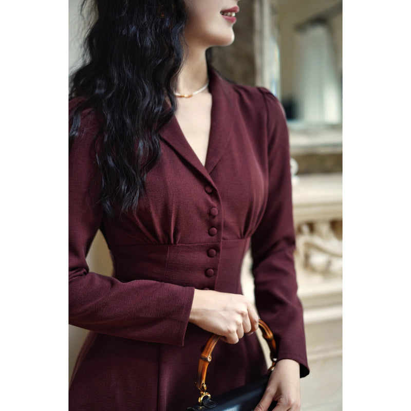 葡萄酒色の貴婦人クラシックワンピース