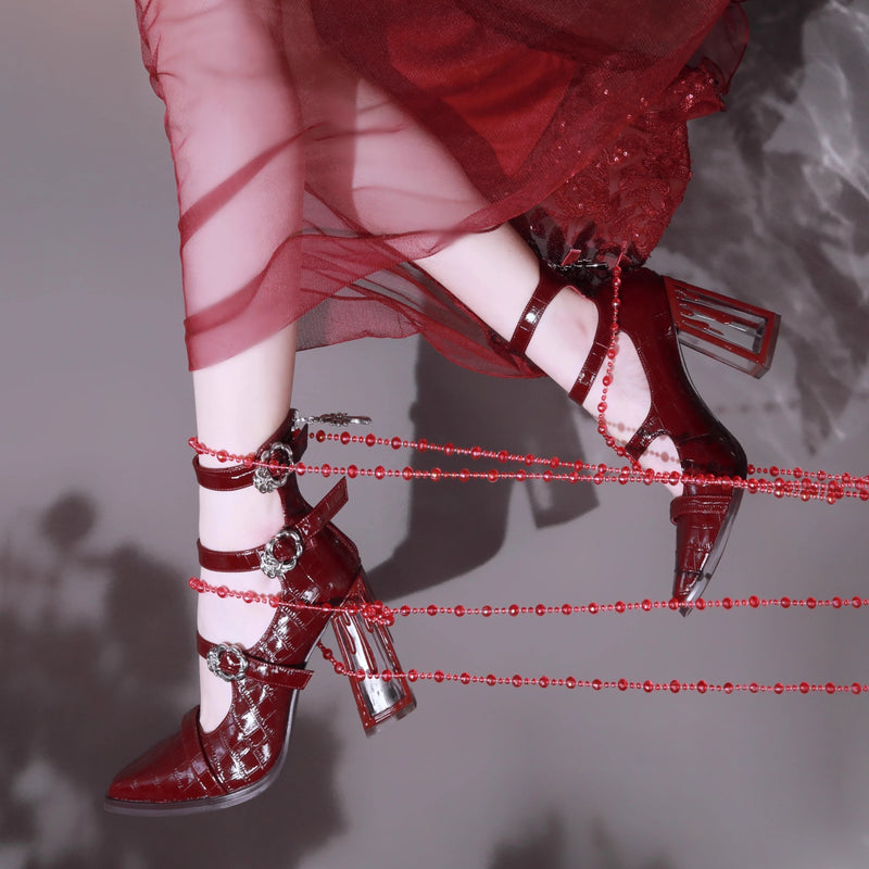神話の女神のゴシックヒールパンプス - Wine Red[2025年11月中旬-12月中旬発送予定]