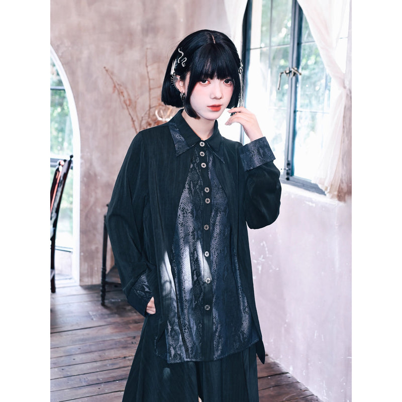 漆黒の蛇鱗レイヤードブラウス