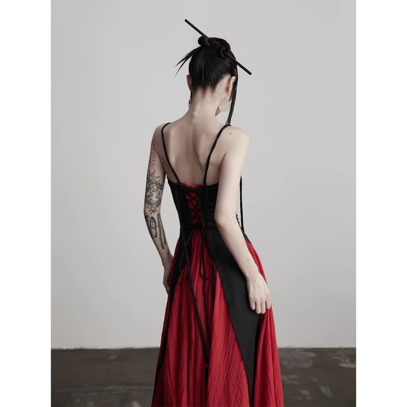 Black and Red Camisole Long Dress