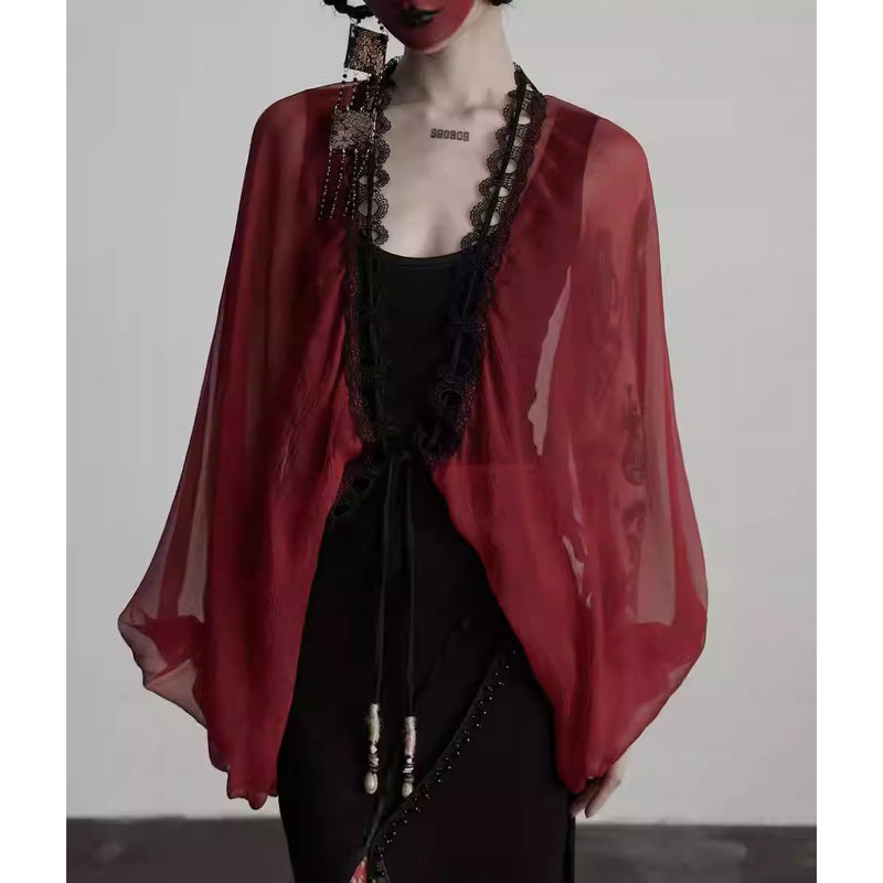 Bright Red Silk Fairy Shawl