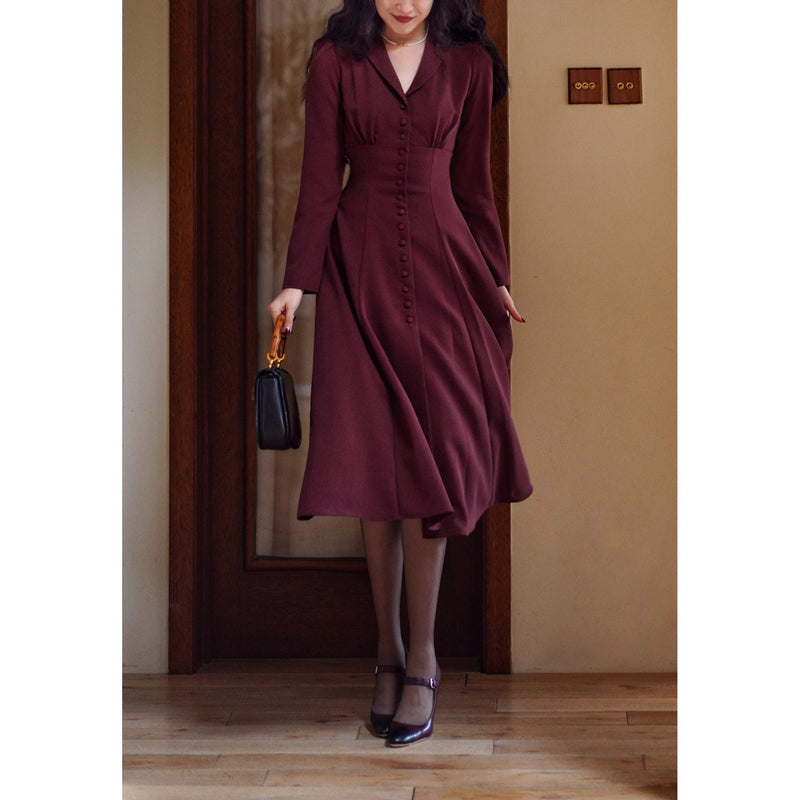 葡萄酒色の貴婦人クラシックワンピース