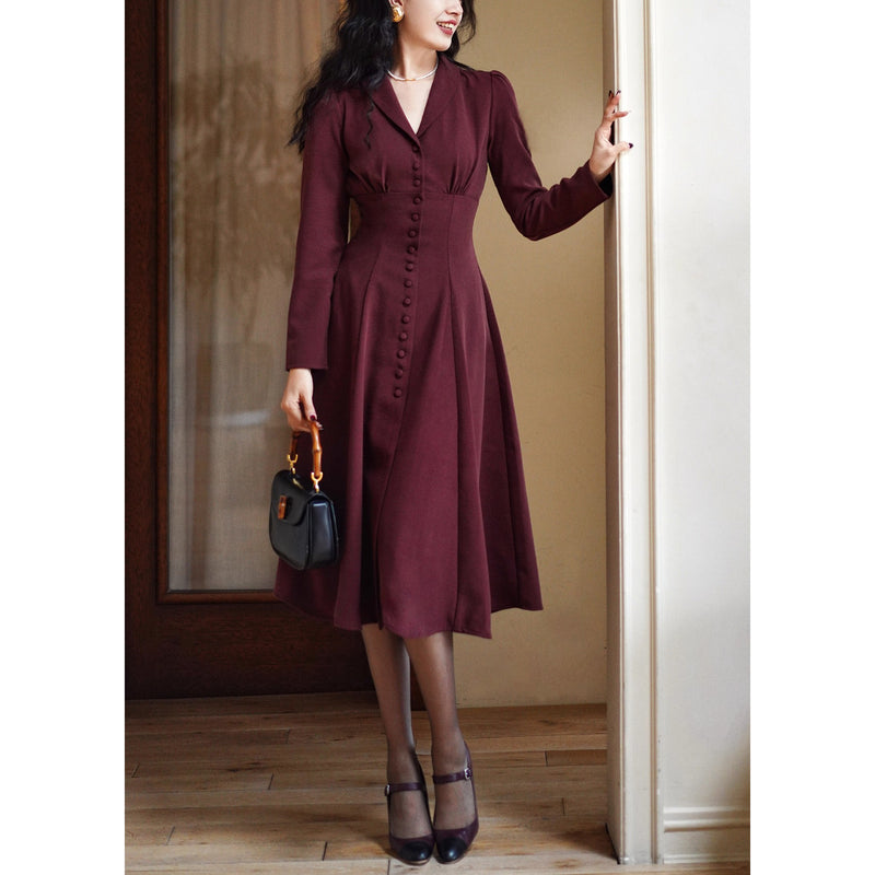葡萄酒色の貴婦人クラシックワンピース