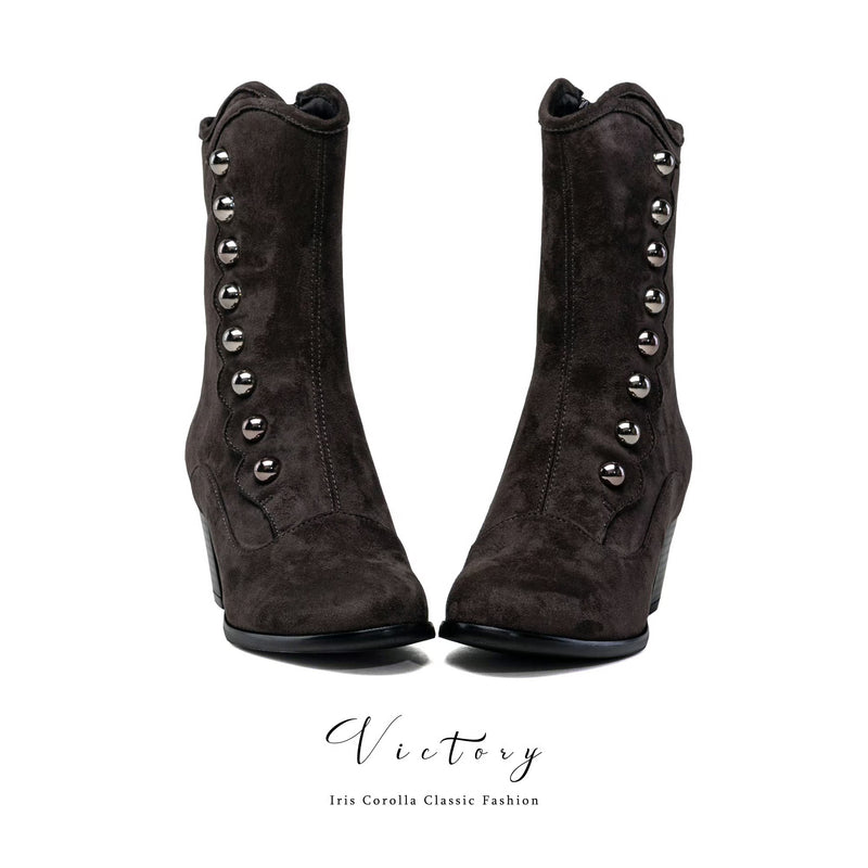 Victorian Round Toe Buttoned Short Boots - Dark Brown[2025年11月上旬-11月下旬発送予定]