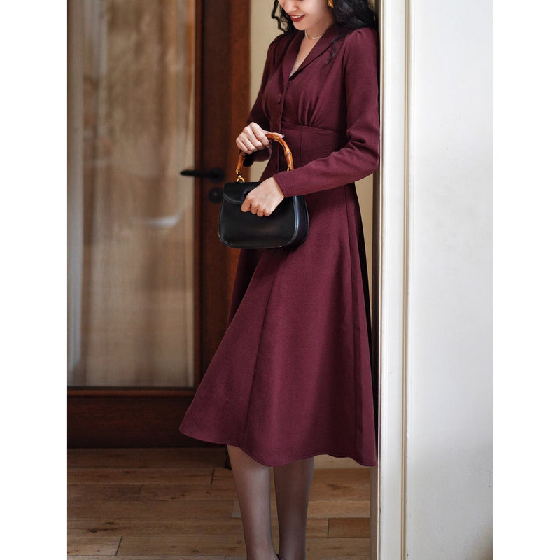 葡萄酒色の貴婦人クラシックワンピース
