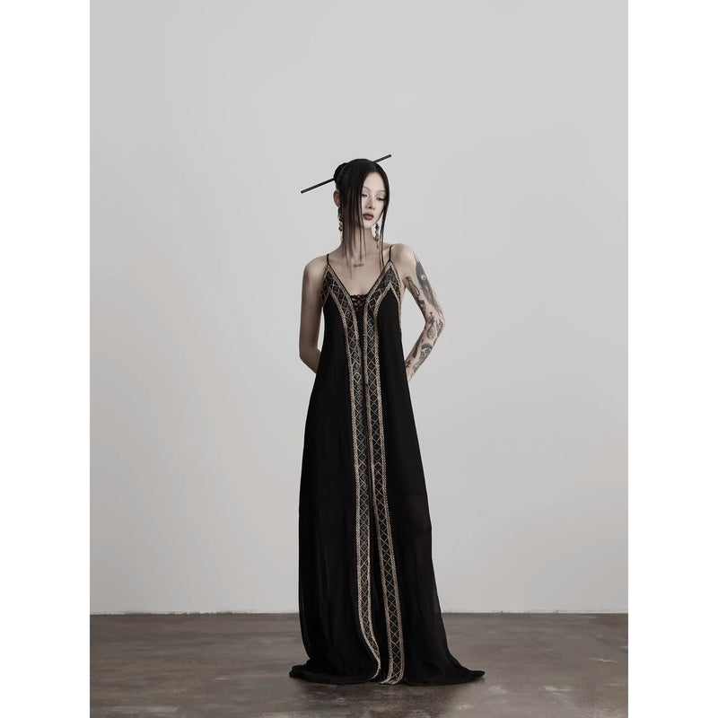 Geometric Embroidery Camisole Dress