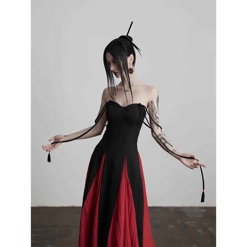 Black and Red Camisole Long Dress
