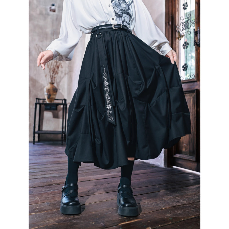 蛇骨の刺繍アシンメトリースカート