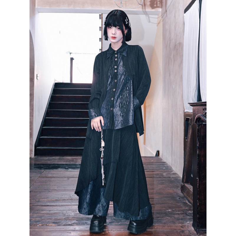 漆黒の蛇鱗レイヤードブラウス