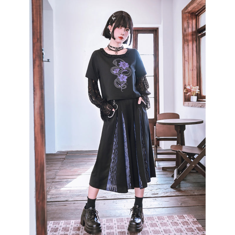 藍紫の蛇鱗クロップドパンツ