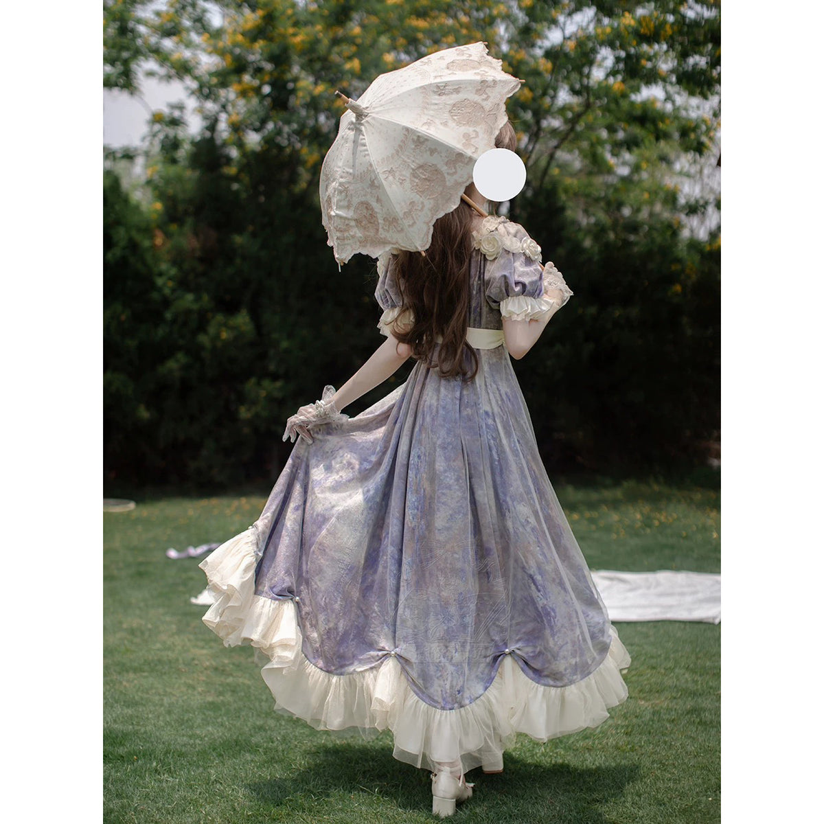 睡蓮の池の油彩画ヴィクトリアンワンピース - Light Purple[2025年10月