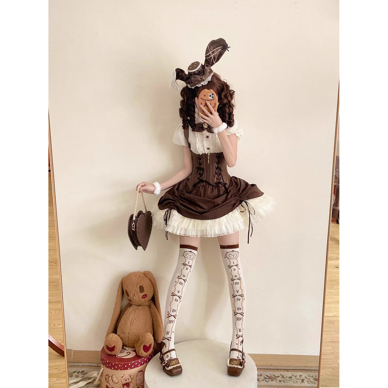 うさぎのお嬢様のコルセットジャンパースカートとフリルブラウス - Brown[2026年2月上旬-3月上旬発送予定]
