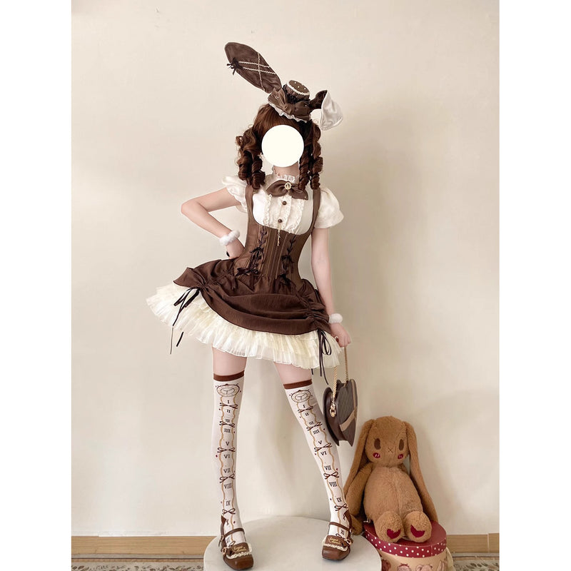 うさぎのお嬢様のコルセットジャンパースカートとフリルブラウス - Brown[2026年2月上旬-3月上旬発送予定]