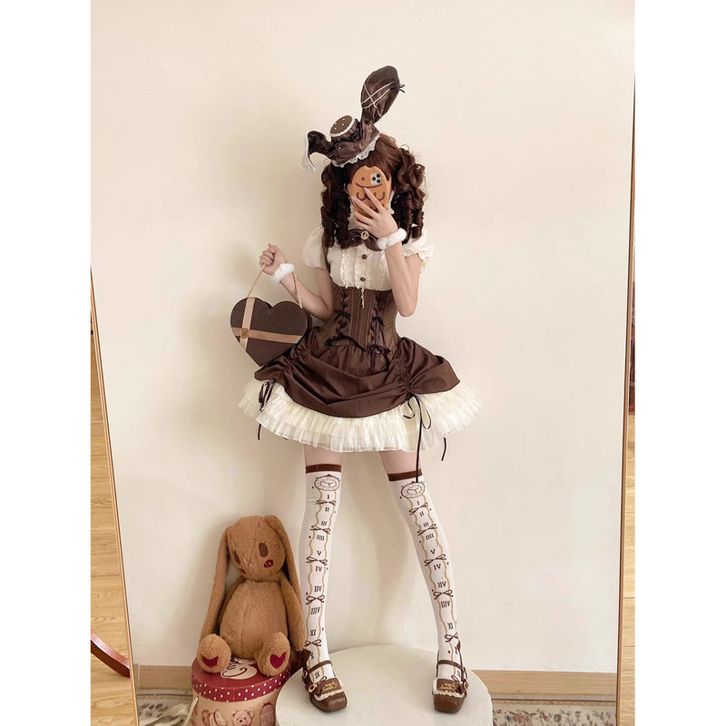 うさぎのお嬢様のコルセットジャンパースカートとフリルブラウス - Brown[2026年2月上旬-3月上旬発送予定]