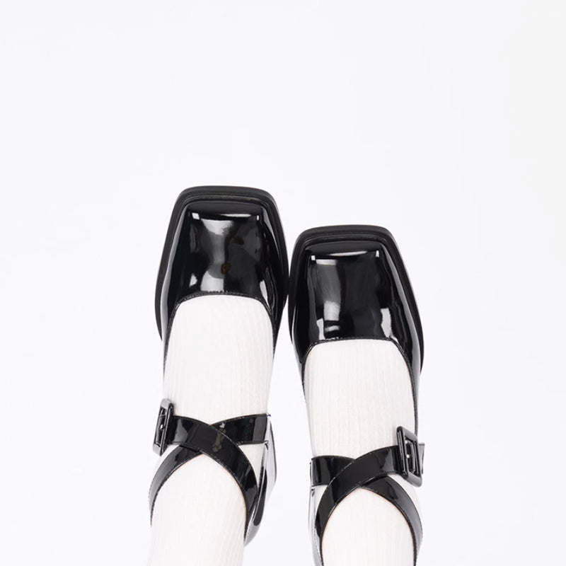 Cross Strap Square Toe Mary Jane Pumps[2025年6月中旬-7月中旬発送予定]