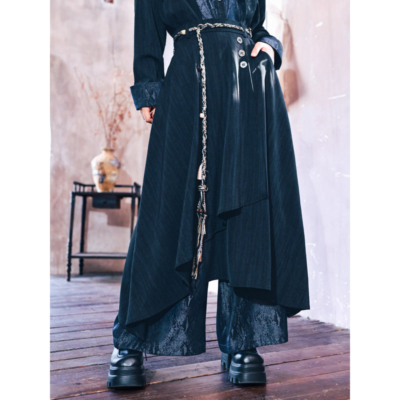漆黒の蛇鱗ワイドドレープパンツ